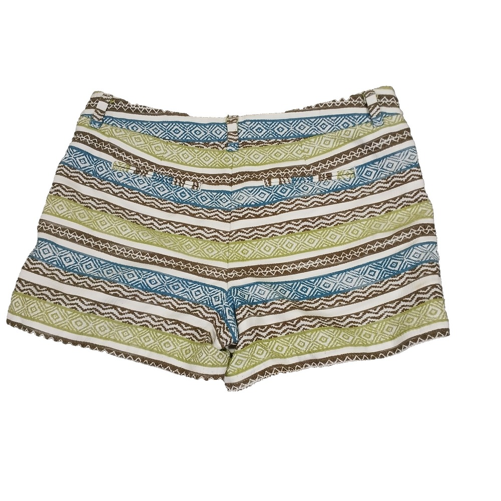 Ann Taylor LOFT Shorts Womens Size 10 Green Striped Aztec Geometric Woven Chino